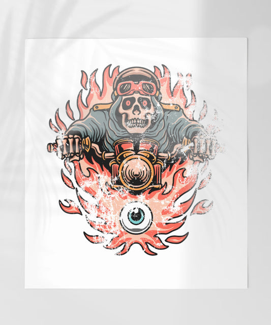 Fiery Skeleton Motorcycle Rider Unique Art Print