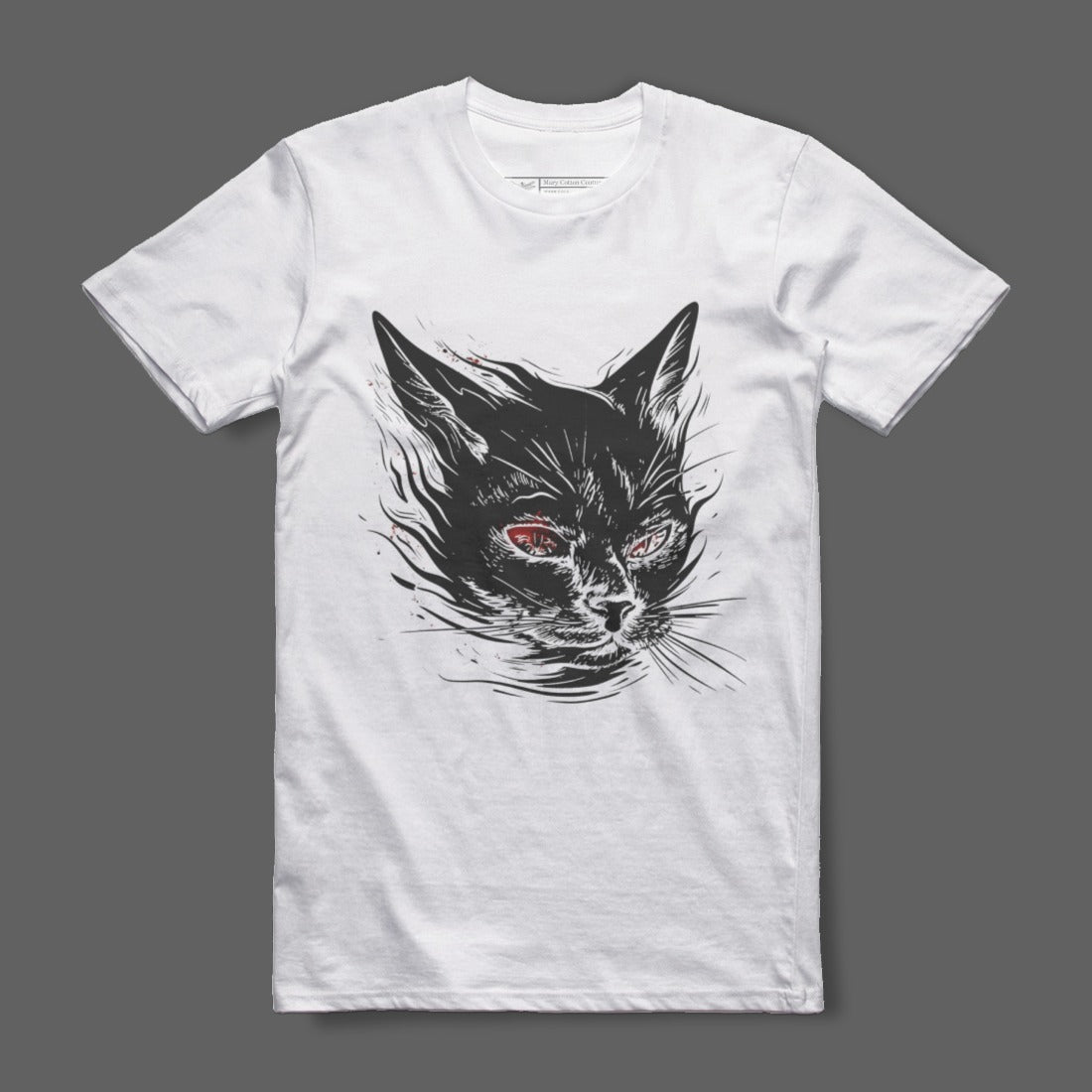 Graphic Tee with Intricate Black Cat Design