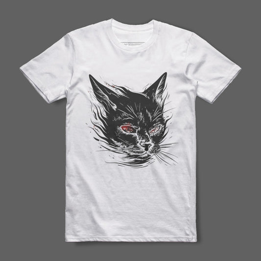 Graphic Tee with Intricate Black Cat Design