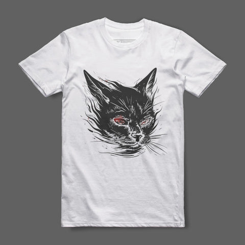 Graphic Tee with Intricate Black Cat Design