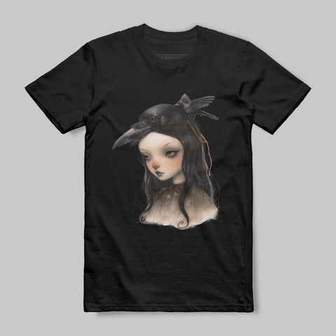 Gothic Girl With Raven Artwork T-Shirt Product