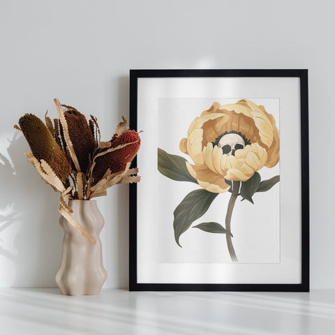 Framed Art Print with Yellow Flower Illustration