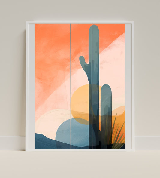 Abstract Sunset and Cactus Landscape Wall Art Print