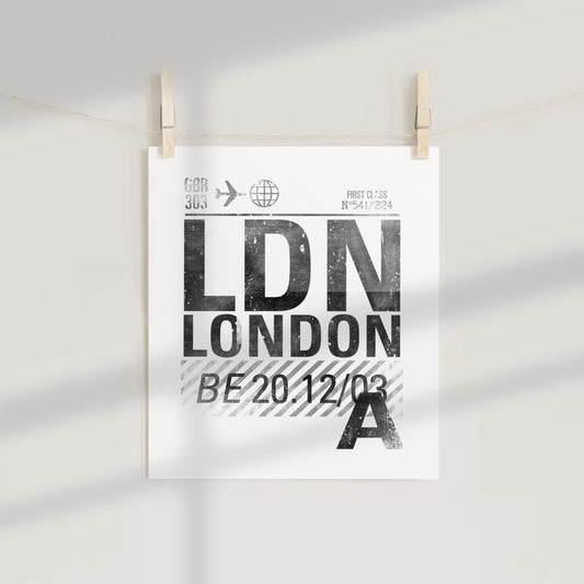 LDN London Flight Ticket Design Wall Poster Print