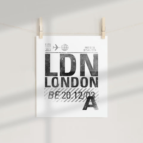 LDN London Flight Ticket Design Wall Poster Print