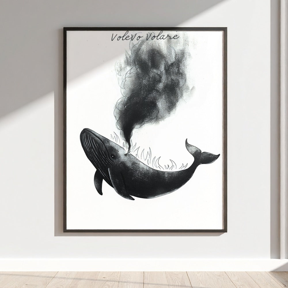 Whimsical Whale Illustration Art Print Volevo Volare