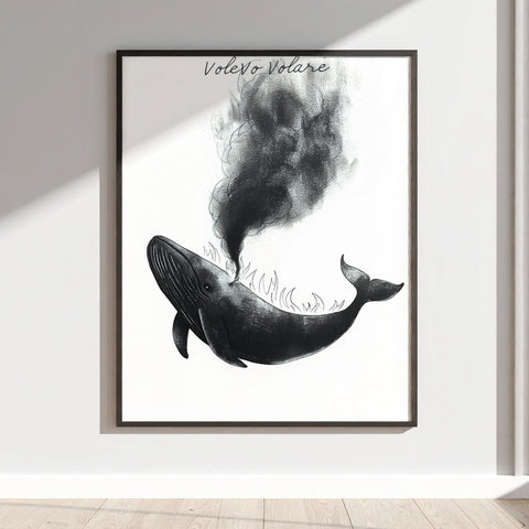 Whimsical Whale Illustration Art Print Volevo Volare