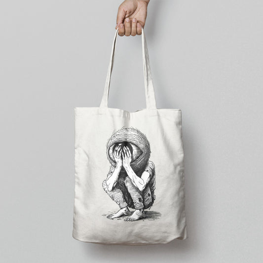 Illustrated Creature Hiding Face Design Tote Bag Product