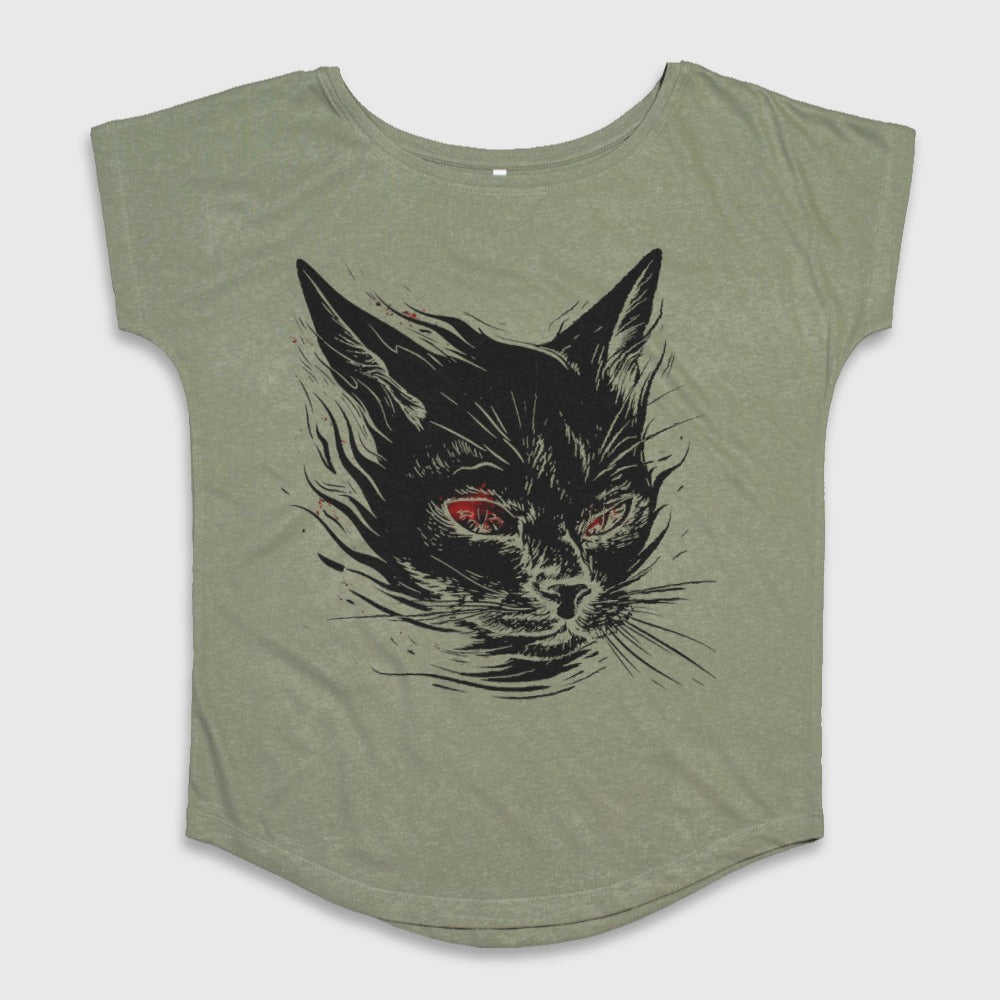 Black Cat with Red Eyes Graphic Design Top