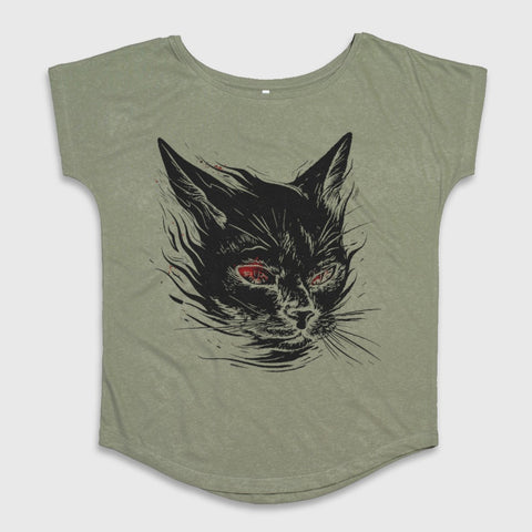Black Cat with Red Eyes Graphic Design Top