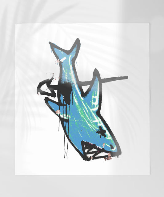 Blue Abstract Shark Graffiti Design Art Print