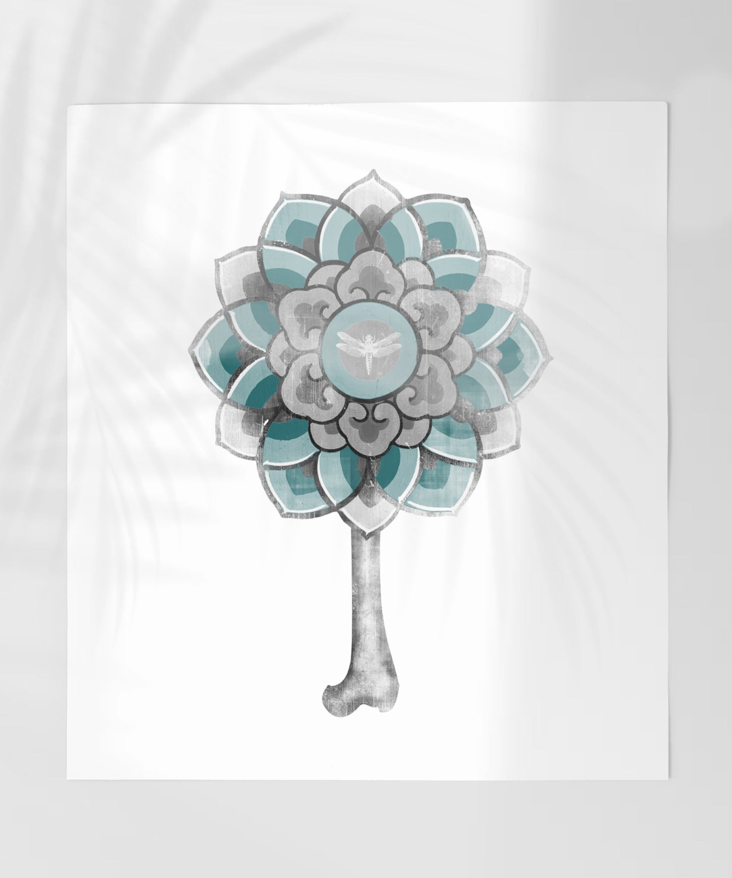 Abstract Floral Design with Dragonfly Print Poster