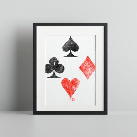 Vintage Playing Card Suits Print Wall Art Decor