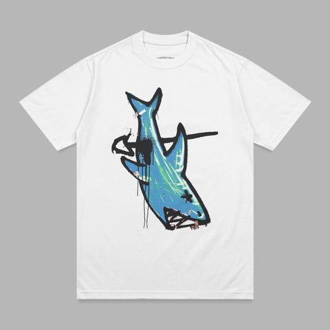 White Upside Down Graffiti Blue Shark Design product type