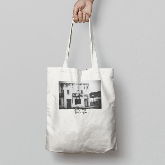 Artistic Tote Bag with Vintage Motel Print Design
