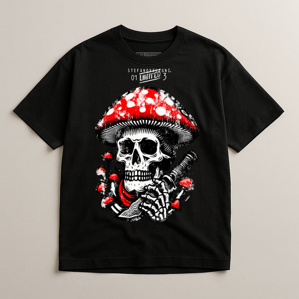 Skull and Mushroom Graphic Short Sleeve Shirt