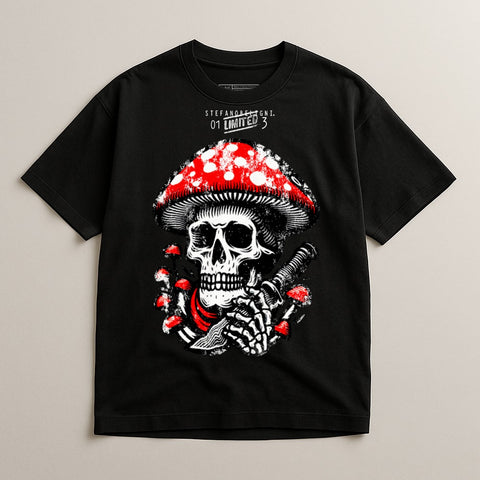 Skull and Mushroom Graphic Short Sleeve Shirt