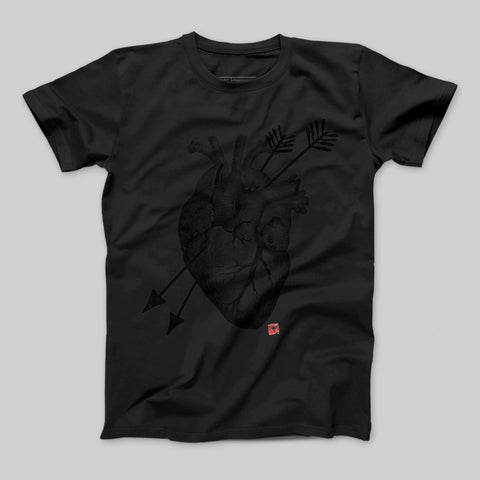Arrow Through Heart Design Black Graphic T-shirt