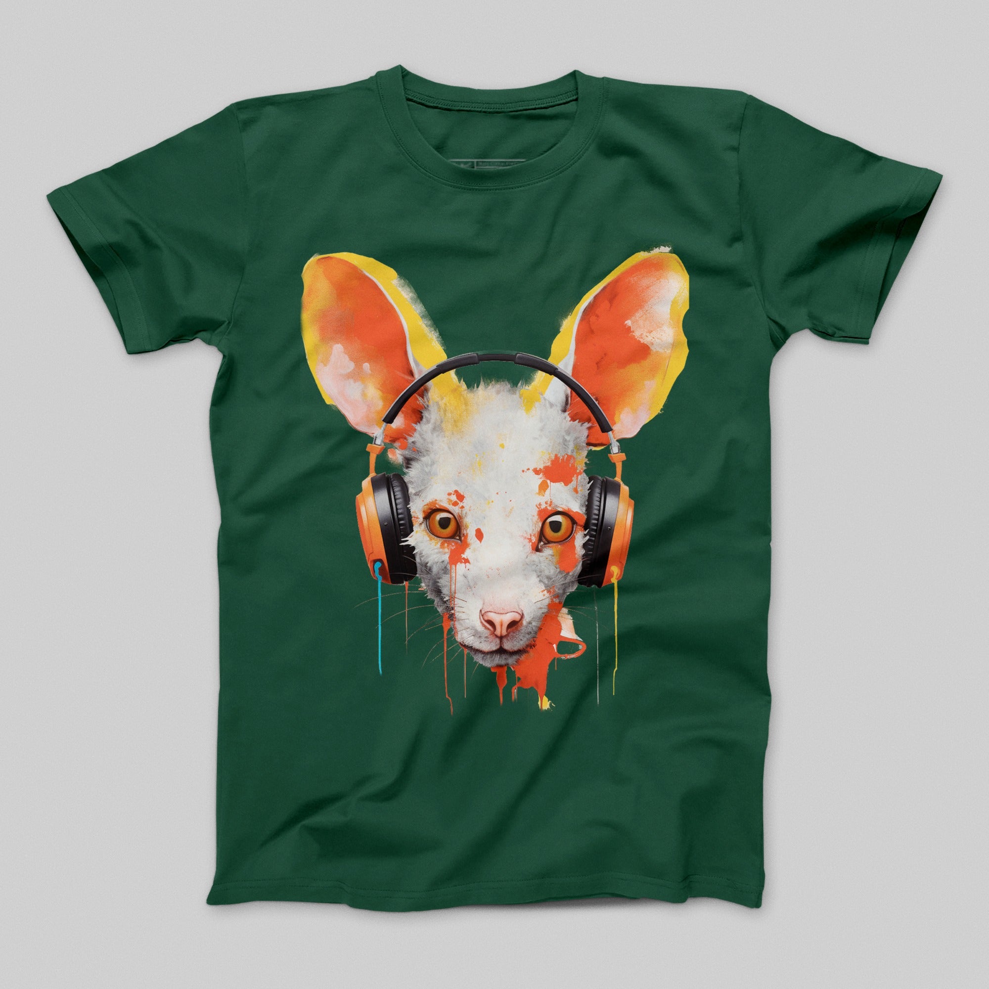 Colorful Cat with Headphones Graphic Tee Shirt