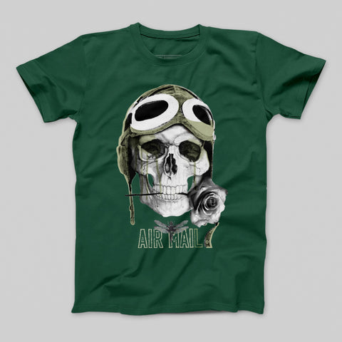 Air Mail Skull Pilot Graphic Tee Shirt