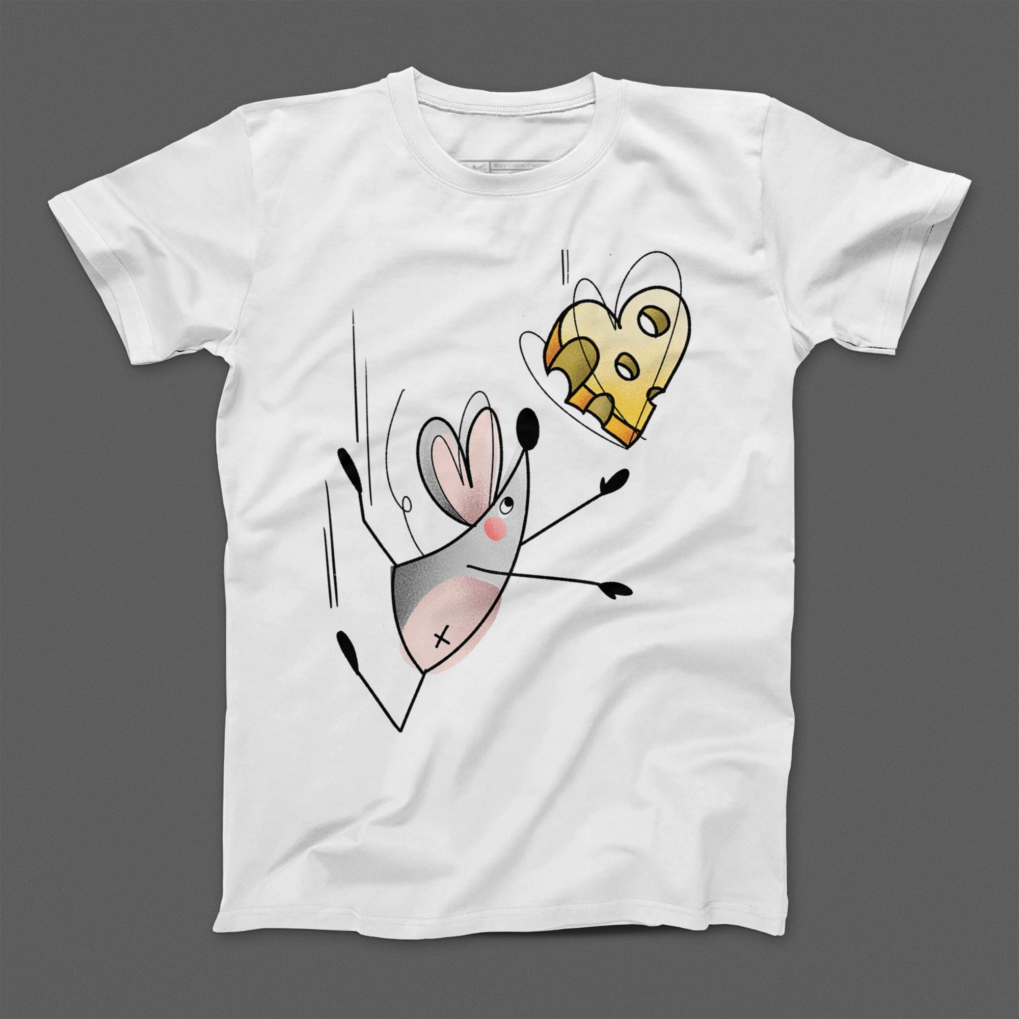 Cartoon Mouse Chasing Cheese Print T-Shirt