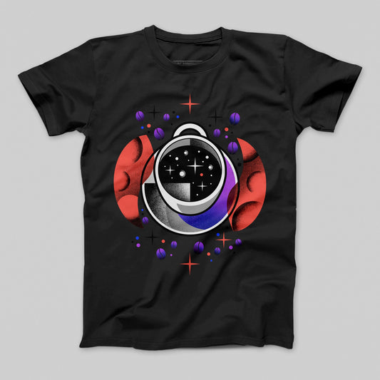 Astronaut Helmet and Planets Design Graphic T-shirt