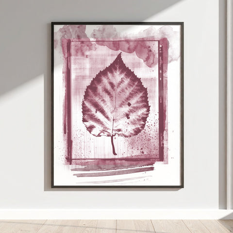 Abstract Maroon Leaf Artwork on Canvas Wall Decor Print