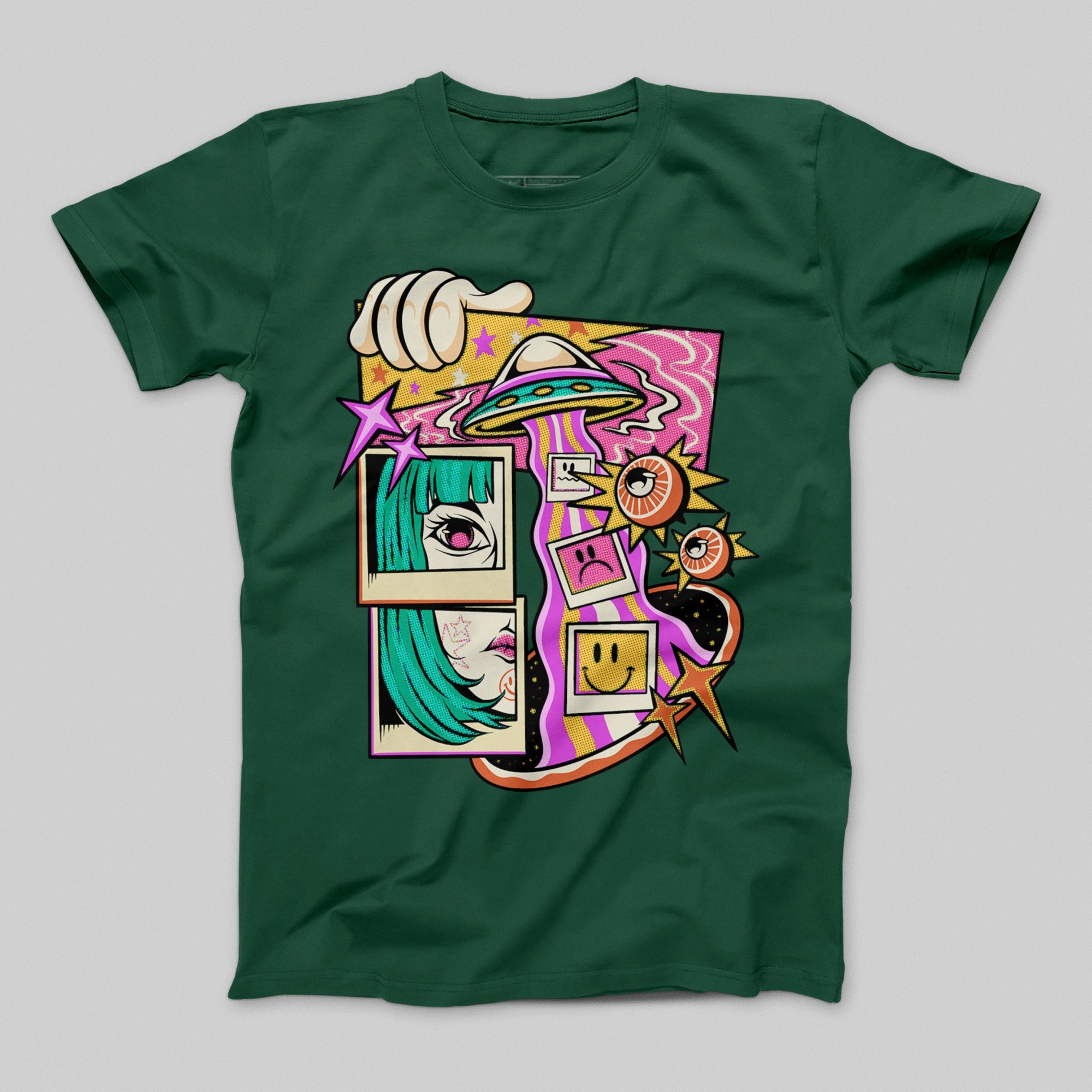 Colorful Psychedelic Alien Artwork Green T-shirt