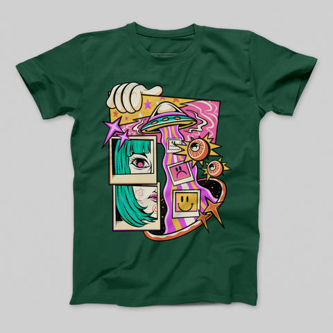 Colorful Psychedelic Alien Artwork Green T-shirt