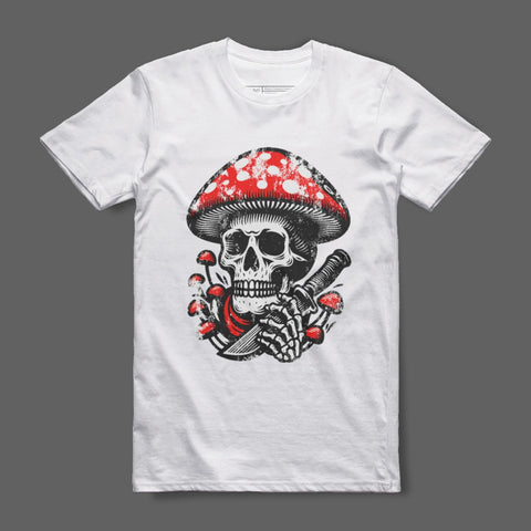 Skull with Mushroom Graphic Printed T-shirt