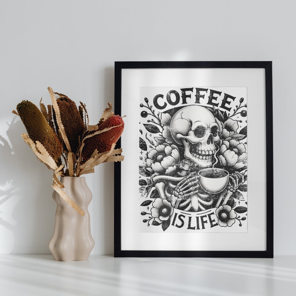 Coffee Is Life Skeleton Skull Wall Art Print Decor