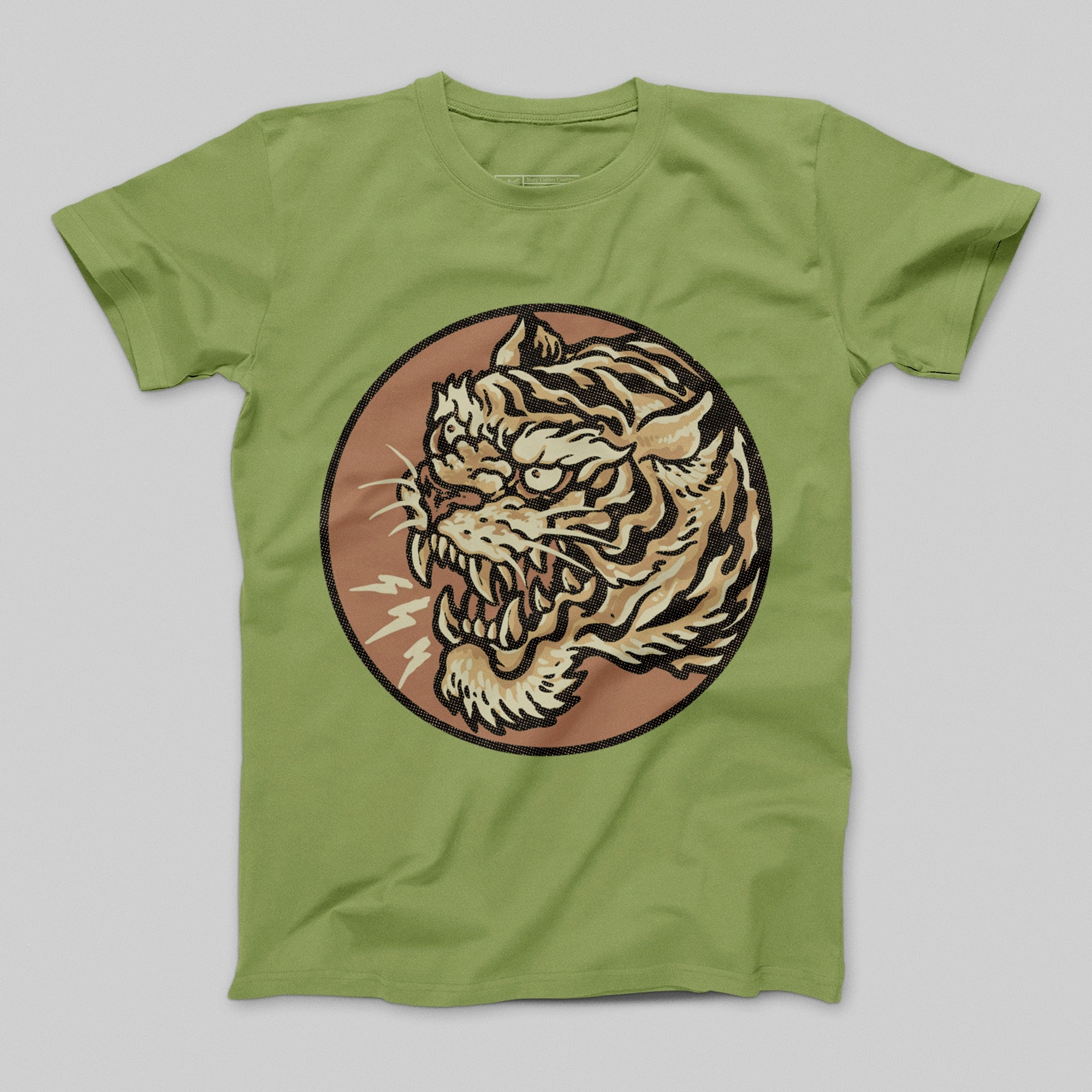 Green T-shirt with Fierce Tiger Graphic Design
