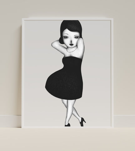 Elegant Monochrome Lady Illustration Wall Art