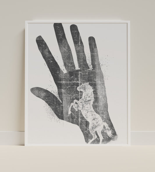 Monochrome Hand with Horse Artistic Print Poster