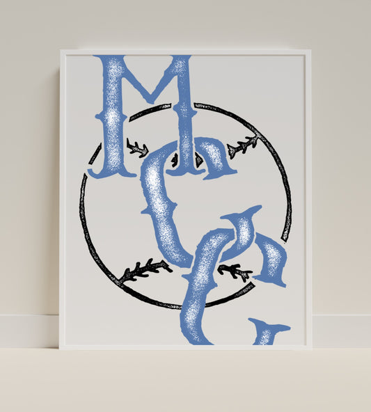 Monogram Lettering Art Print with Circular Design
