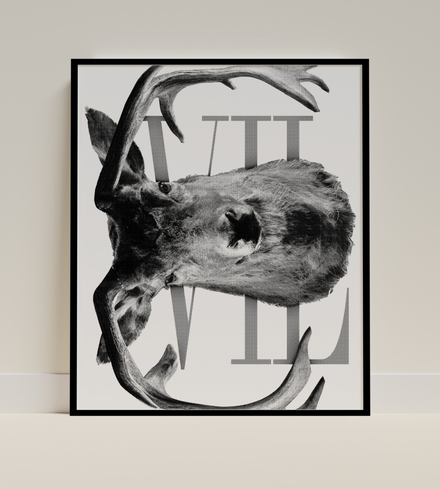Monochrome Deer Illustration with Antlers Wall Art