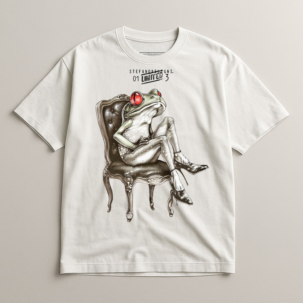 Frog in Chair Wearing Headphones Graphic T-Shirt