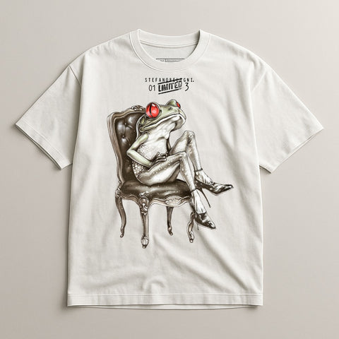 Frog in Chair Wearing Headphones Graphic T-Shirt