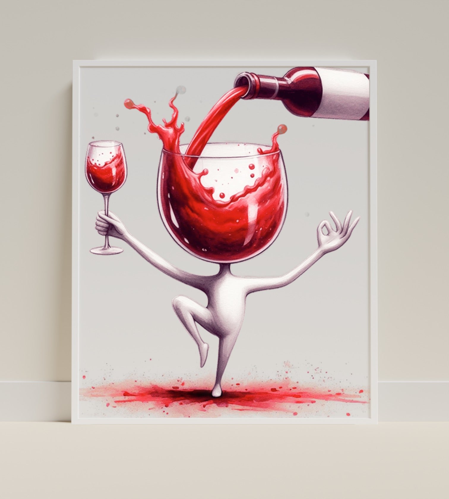 Quirky Wine Enthusiast Balancing Red Wine Art Print