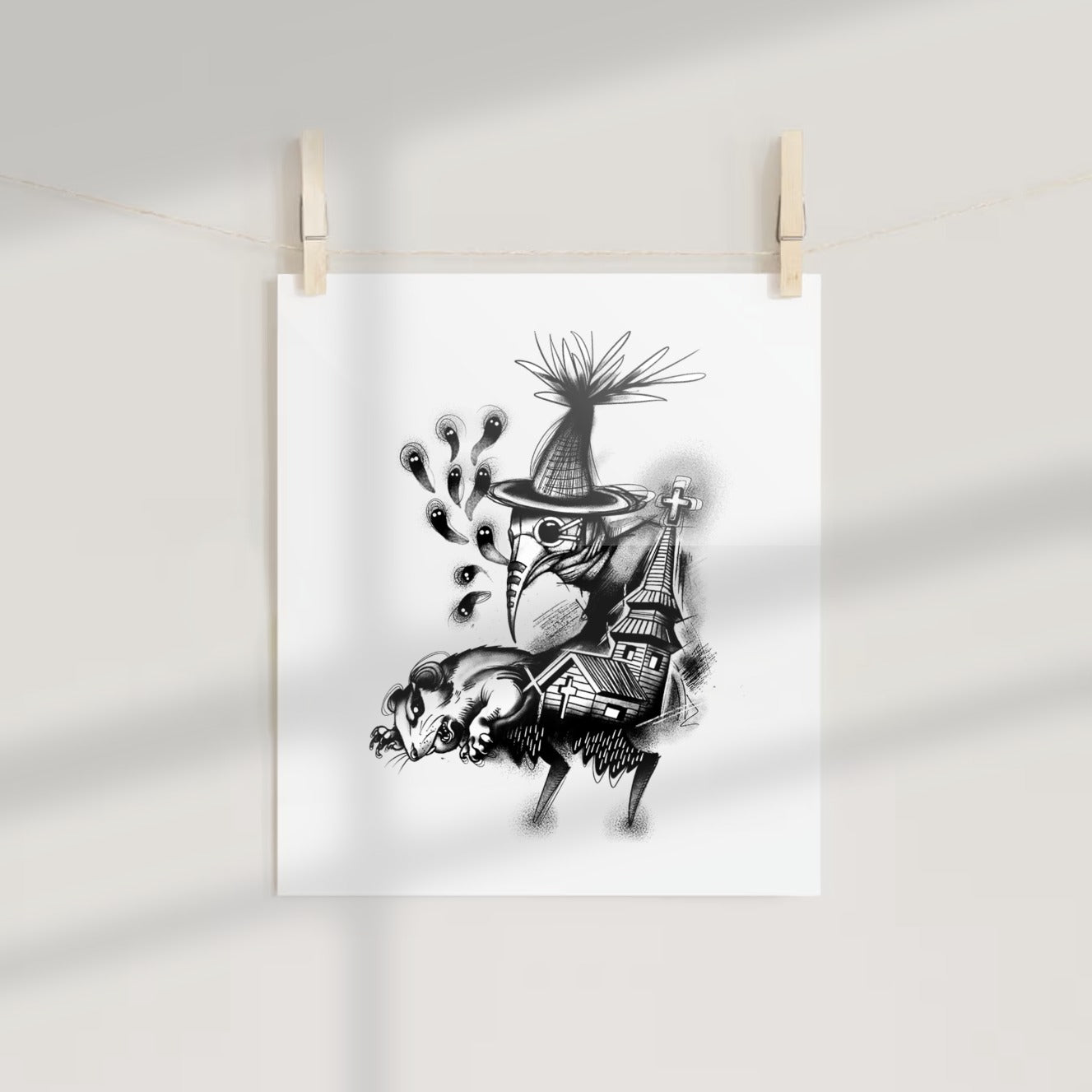 Creepy Plague Doctor with Possum Art Print Product