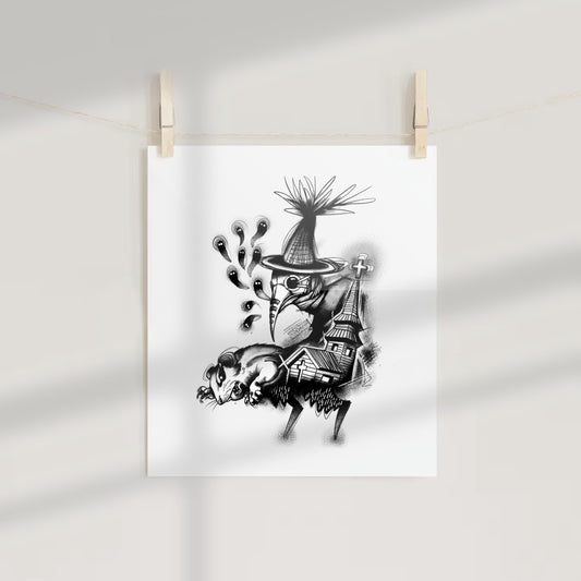 Creepy Plague Doctor with Possum Art Print Product