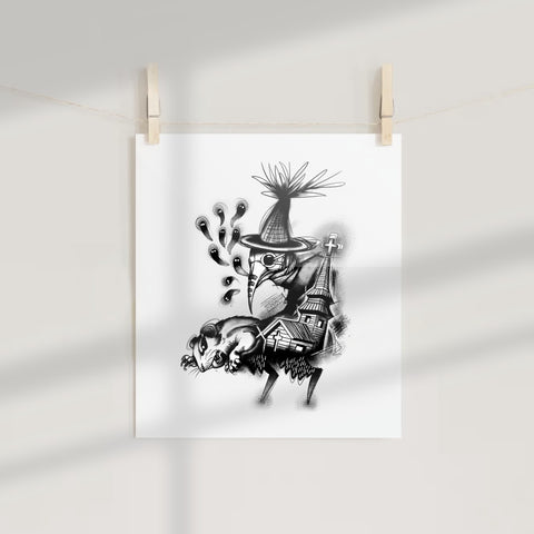 Creepy Plague Doctor with Possum Art Print Product