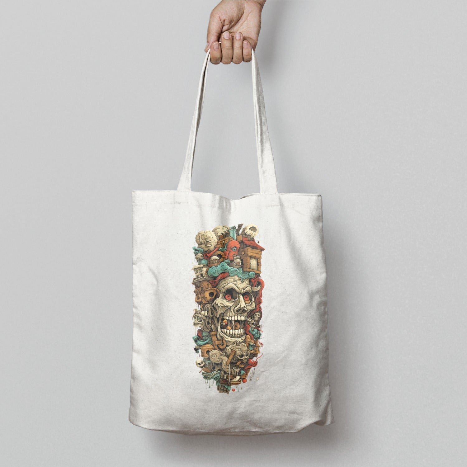 Vintage Skull and Urban Elements Design Tote Bag