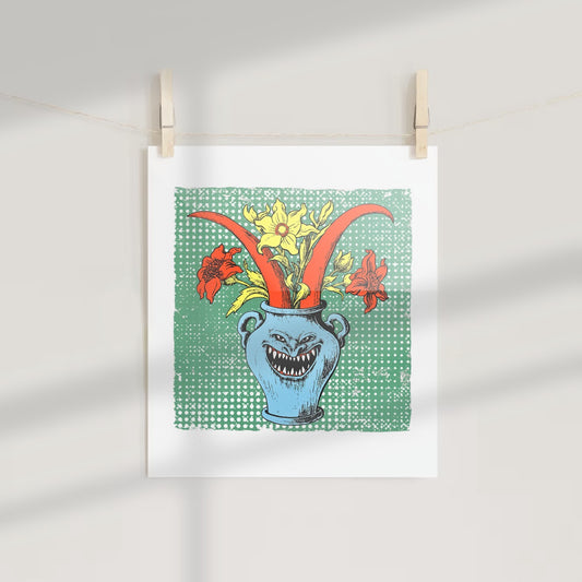 Creepy Monster Flower Illustration Print Wall Art Decor