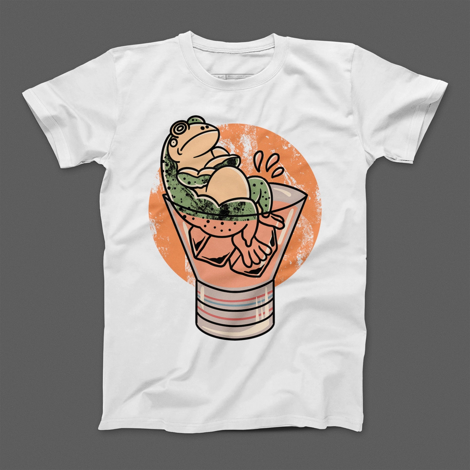 Cute Frog Sitting in Glass Cartoon Graphic T-Shirt