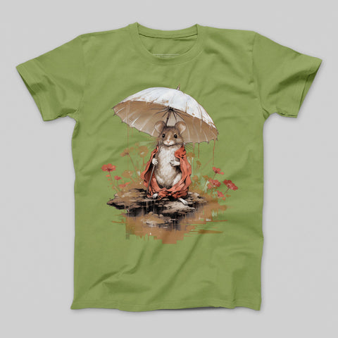 Cute Mouse with Umbrella Illustration T-shirt Product