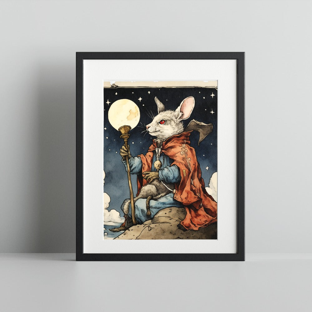 Enchanted Mouse Holding Staff Framed Art Print