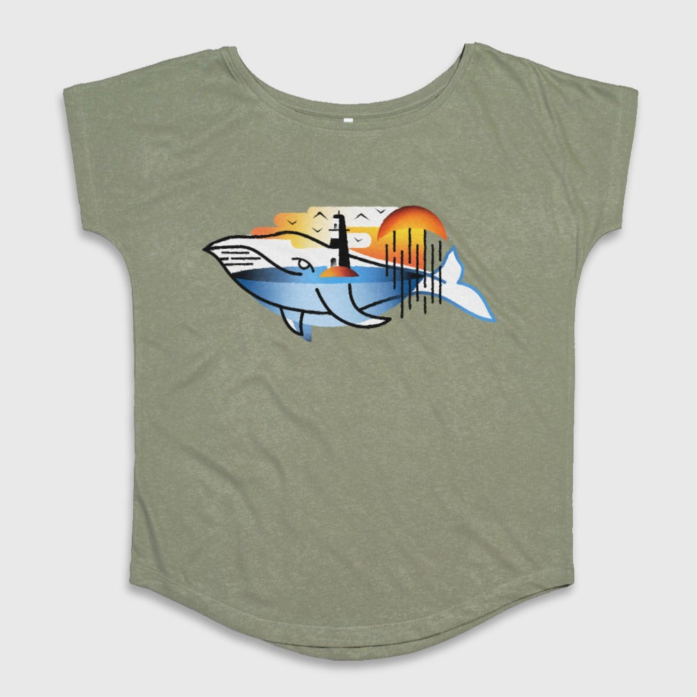 Lighthouse and Whale Print Women's T-shirt