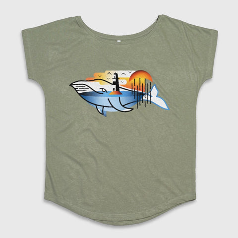 Lighthouse and Whale Print Women's T-shirt