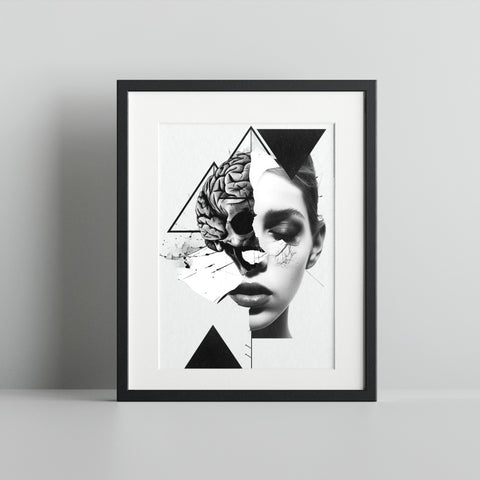 Surreal Abstract Art with Brain and Face wall art